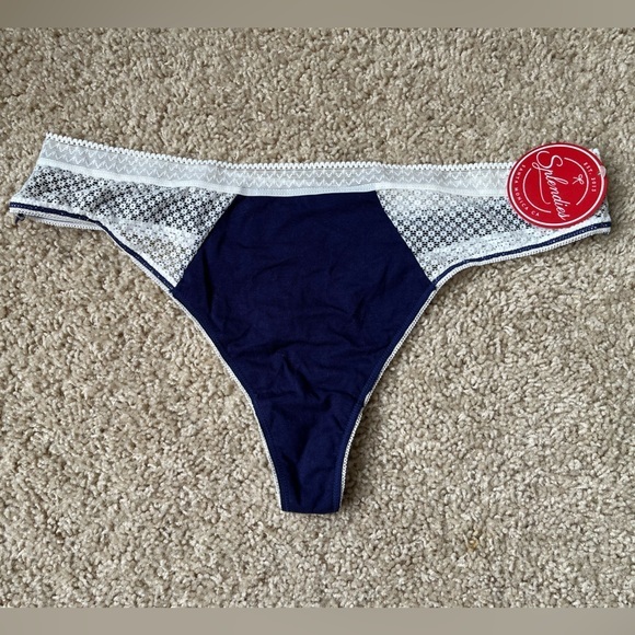 Splendies Navy and White Lace Thong size 2X NWT - Picture 1 of 3